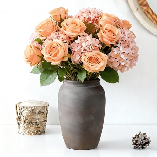 Terracotta Rustic Vase, Farmhouse Decorative Vase Boho Decor, Ceramic Christmas Vases for Home Decor, Table, Living Room, Shelf Decoration, 8.2 Inch - color: 111-3-8.2in