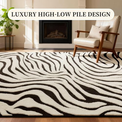 YIHOUSE Zebra Round Area Rugs 6ft: Modern Washable Non-Slip Circle Rug - color: Zebra (Black & Cream), size: 6' (Round)