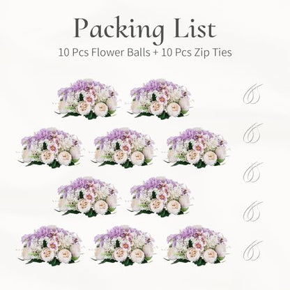 Flower Balls Centerpieces Tables: Purple White Silk Rose, 10Pcs - color: Purple Pink White, size: 10 PCS