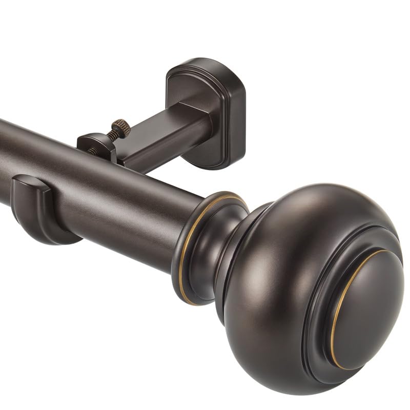 1 1/8 Inch Heavy Duty Curtain Rods, Single Curtain Rod for Window 36-72 Inch(3-6ft), Telescoping Drapery Rods with Classic Finials and Adjustable Aluminum Alloy Brackets, Antique Brown - color: Antique Brown, size: 36-72"
