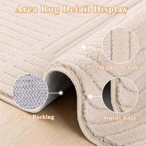 HEBE 3'x5' Area Rugs for Living Room,Washable Non Slip Textured Bedroom Rug - size: 3' x 5' (Rectangular)