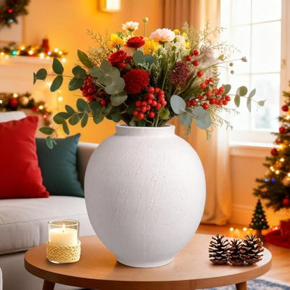 Large Ceramic Vase White Flower Vase,9.8 Inch Tall Big Round Vase - size: 9.84 Inch-large-white
