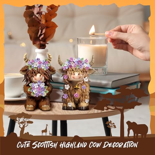 2 Pcs Resin Highland Cow Figurines Decor, Lilacs Theme - style: Lilacs