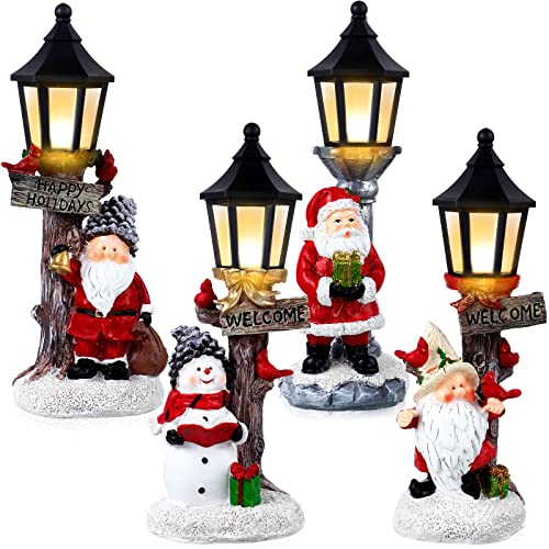 Tuanse 4 Pcs Christmas Table Centerpieces 10" Santa Snowman LED Lamppost