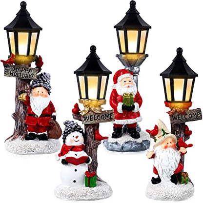 Tuanse 4 Pcs Christmas Table Centerpieces 10" Santa Snowman LED Lamppost
