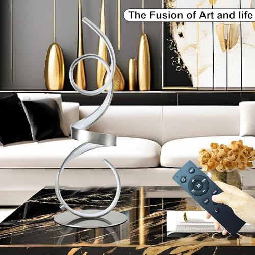 20W 2700LM 3 Colors Dimmable LED Art Table Lamp 21.4 Inch with Touch Switch for Living Room,Bedroom (Sand Nickel(Remote)) - color: Sand Nickel(Remote)