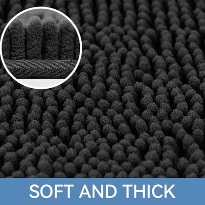 Bcoimo Small Bath Rug Mat,24x17 Chenille Non Slip Black Bathroom Floor Mats - color: Black, size: 24x17