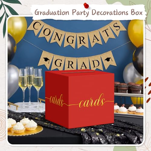 QIKSION Elegant Red Graduation Card Box, Gold Foil Gift Card Box for Party - color: Z02 Red and Gold Foil