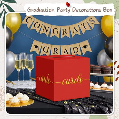QIKSION Elegant Red Graduation Card Box, Gold Foil Gift Card Box for Party - color: Z02 Red and Gold Foil