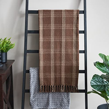 Creative Co-Op Recycled Cotton Blend Throw Blanket with Fringe, Brown Plaid One Size (Pack of 4) - color: Brown, size: One Size (Pack of 4)