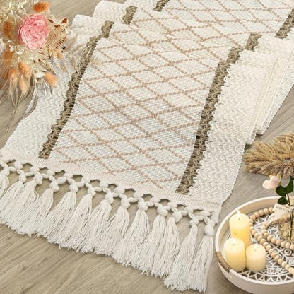 yuboo Fall Boho 72 Inches Table Runner, Modern Farmhouse Dresser Cover Top - color: Beige&cream, size: 72 inch