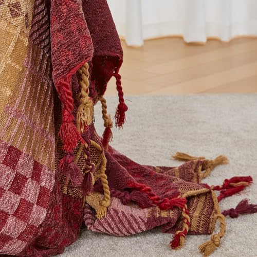 amorus Boho Sofa Cover, Throw Blankets for Couch (M，60 * 75inch) - color: Red Plaid, size: 60 x 75 in