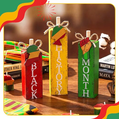 MiniInflat Black History 3 Pcs Table Decor, Wooden Block Sign Tiered Tray - style: Black History Month