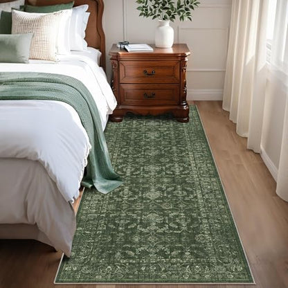 2.6x8 Washable Kitchen Runner Rug Soft Retro Dark Green Throw Carpet - color: Dark Green, size: 2'6" x 8' (Runner)