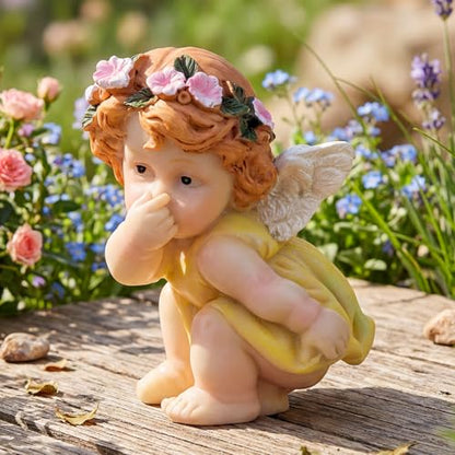 XJar Resin Garden Fairy Figurine, Yellow Hand Painted Yard Decor Statue - color: Flower Fairy - Yellow