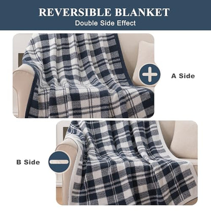Battilo Navy Blue Checkered Throw Blanket, 50"x60" - color: Navy