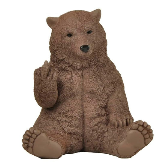 JFSM INC. Brown Bear Raising Middle Finger Figurine Funny Hilarious Decor - Cabin Themed Decor, Funny Bear Gifts, - color: Brown, size: 5 inch