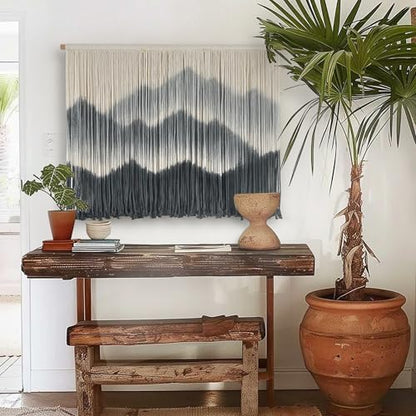 IOWER Macrame Wall Hanging Black Dip Dyed Boho Wall Art 27" W x 19" L - color: black
