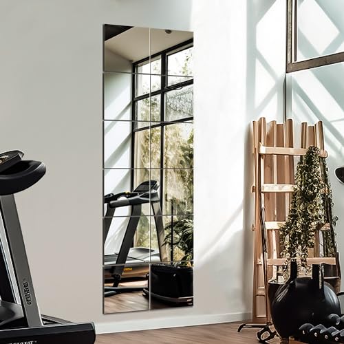 TRAHOME Home Gym Mirror Tiles for Wall, 12"x12"x12PCS Full Length Mirror - size: 12"x12" (12 PCS)