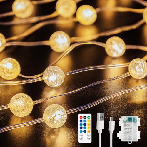 Globe String Lights,10FT 30 LED Decorative Christmas Lights,8 Modes Crystal Crackle Ball Lights,USB Twinkle Fairy Lights for Bedroom,Indoor,Outdoor,Classroom,Wedding,Party,Garden,Warm White - color: Warm White