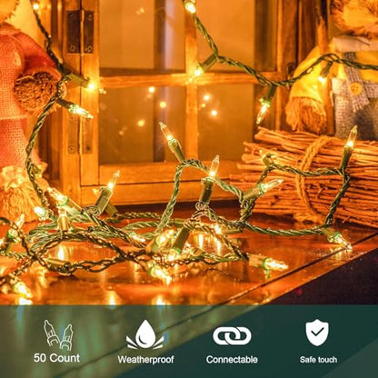 White Christmas Lights,13FT 50 Count String Lights with Green Wire - color: Warm White (Green Wire), size: 50 count