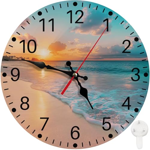Britimes Round Wall Clock Silent Non-Ticking 10", Beach Sea - color: Sea Beach, size: Round 10"