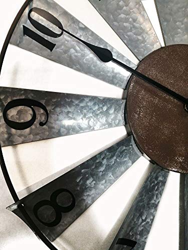 Evursua 24 Inch Modern Farmhouse Clock Large Metal Windmill Clock for Walls Indoor Outdoor Home,Galvanized Metal Decor Wall Clock Distressed