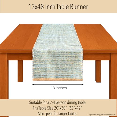 Chardin home Natural Jute Table Runner, 13x48 Inch - color: Natural Jute-sky Blue-white, size: 13x48 Inch.