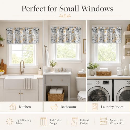 Leeva Linen Textured Kitchen Valances for Windows, 52 x 18, 1 Panel - color: *M11, size: 52"W x 18"L (Pack of 1)
