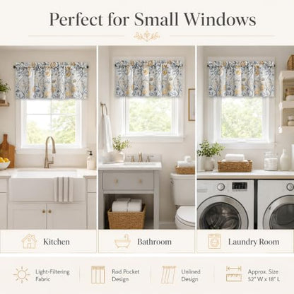 Leeva Linen Textured Kitchen Valances for Windows, 52 x 18, 1 Panel - color: *M11, size: 52"W x 18"L (Pack of 1)