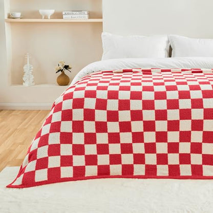 CozeCube Christmas Red Reversible Checkered Knit Throw Blanket 50"x60" - color: Christmas Red, size: 50"x60"