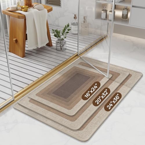 Bath Mat Non Slip,Quick Dry Bathroom Rug Under Door,20"x32",Brown - color: Grid Brown, size: 20" x 32"