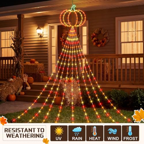Gerrii 14FT Fall Pumpkin Waterfall String Lights, 270 LED USB Halloween - style: Autumn Pumpkin