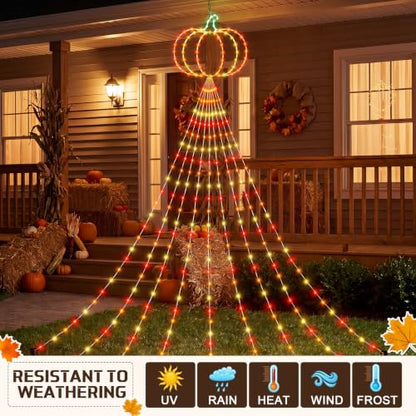 Gerrii 14FT Fall Pumpkin Waterfall String Lights, 270 LED USB Halloween - style: Autumn Pumpkin