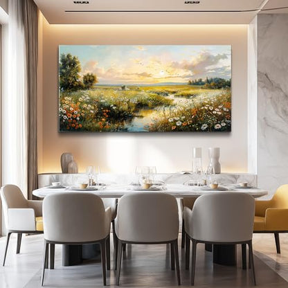XIGUANGART Nature Landscape Wall Art, Sunset Wildflowers Pictures 20X40 In - color: Pastoral Scenery Paintings, size: 40"L x 20"W