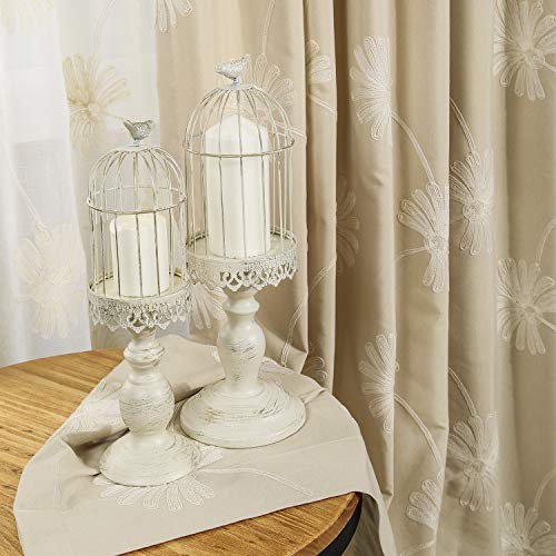 VOGOL Floral Embroidered Grommet Curtains, 52 x 63, 2 Panels, Beige - color: Beige, size: 52"W x 63"L (Pack of 2)