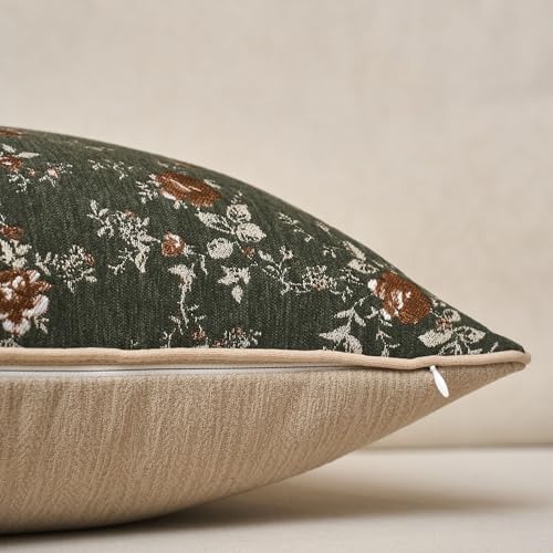 Spring Flower Throw Pillow Cover 24x24 Inches Green Vintage Floral Pillow Cover Farmhouse Summer Cushion Cover Leaf Retro Chenille Pillowcase Home Decor for Sofa Living Room Couch - color: Sage Green, size: 24" x 24" (Pack of 1)