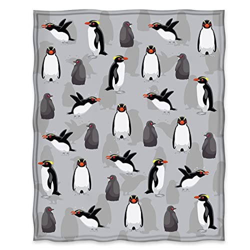 Jekeno Penguin Grey Throw Blanket 50"x60", Gifts for Women Men - color: White Gray, size: 50"x60"
