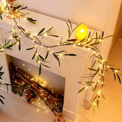 Vanthylit Lighted Artificial Olive Garland, 6FT Faux Greenery Vine Garland