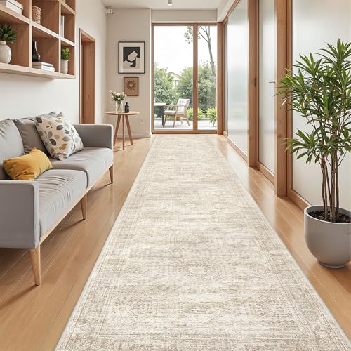 2'6 x 16' Runner Rug Non Slip,Washable Kitchen Rugs,Beige - color: Beige/Ivory, size: 2'6" x 16' (Runner)