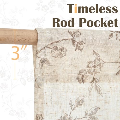jinchan Floral Linen Kitchen Tier Curtains, 30 Inch, 2 Panels, Taupe - color: Alisa Taupe, size: 26"W x 30"L (Pack of 2)
