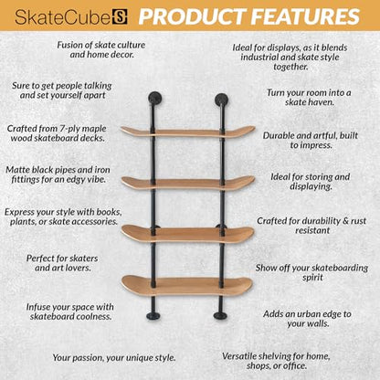 Industrial Pipe Bookcase, 4 Tier Shelf, Natural Wood Stain Finish - size: 4 Tier Shelf
