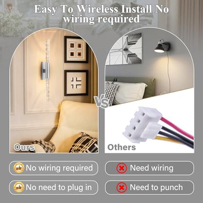 camuucci Battery Operated Wall Sconces Set of 2, Rechargeable Wall Lights - color: Silver, size: 25.6 Inches