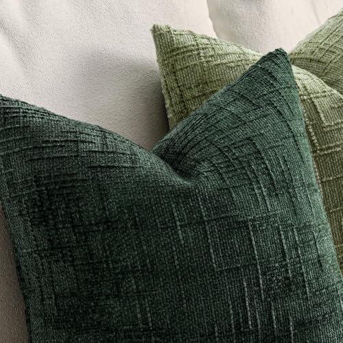 MIULEE Chenille Textured Throw Pillow Covers Dark Green 16x16 Set of 2 - color: Dark Green, size: 16" x 16" (Pack of 2)