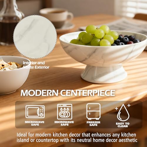 Accessoryway White Marble Texture Pedestal Decorative Bowl - Minimalist Decorative Fruit Bowl for Kitchen Counter, Entryway,Multi-Purpose Centerpiece bowl for Bread, Snacks, Candy-8" - color: White Marble Texture