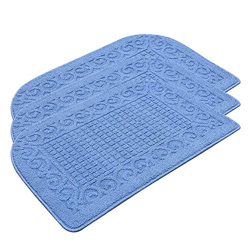 COSY HOMEER 27x18 Half Round Kitchen Rug,Non Slip Washable Mat,Blue 3PCS - color: Blue 3pcs, size: 1'6" x 2'3" (Semicircular)
