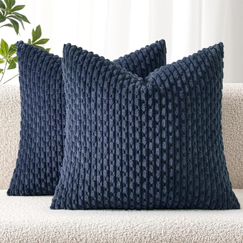 MIULEE Decorative Throw Pillow Covers 16x16 Navy Blue Textured Corduroy - color: Navy Blue, size: 16" x 16" (Pack of 2)