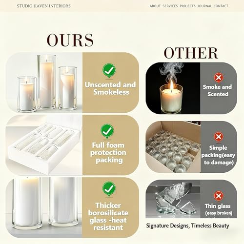 12 Pcs Glass Hurricane Candle Holders Set - White Pillar Candles with Clear Glass Cylinder Vases (6 Candles + 6 Vases) for Wedding, Dating, Party, Table Centerpiece Decor - size: 12 Pcs