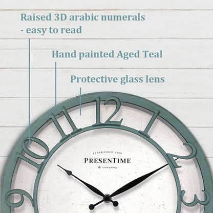 Presentime 13" Farmhouse Series Wall Clock - color: Aged Teal Finish, size: 13 inch