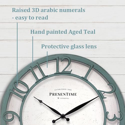 Presentime 13" Farmhouse Series Wall Clock - color: Aged Teal Finish, size: 13 inch